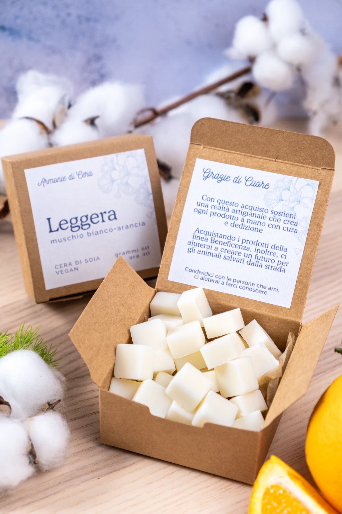 Leggera • muschio bianco e arancia