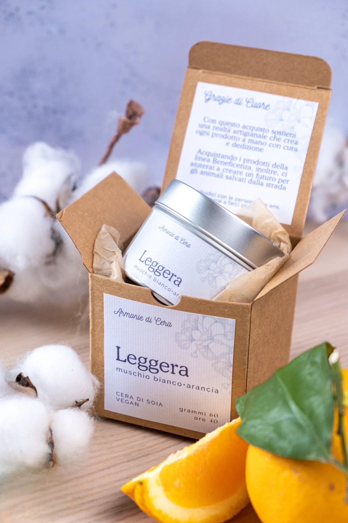 Leggera • muschio bianco e arancia