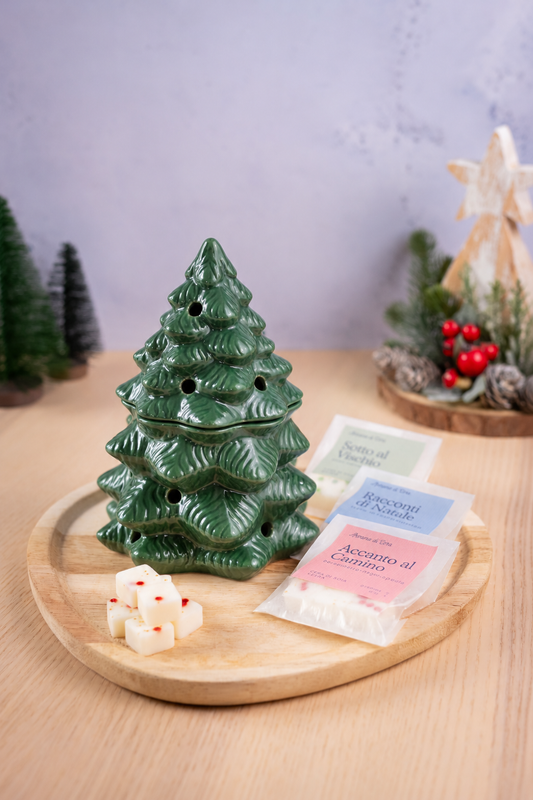 Confezione Bruciatore Albero Verde + cubetti glitter
