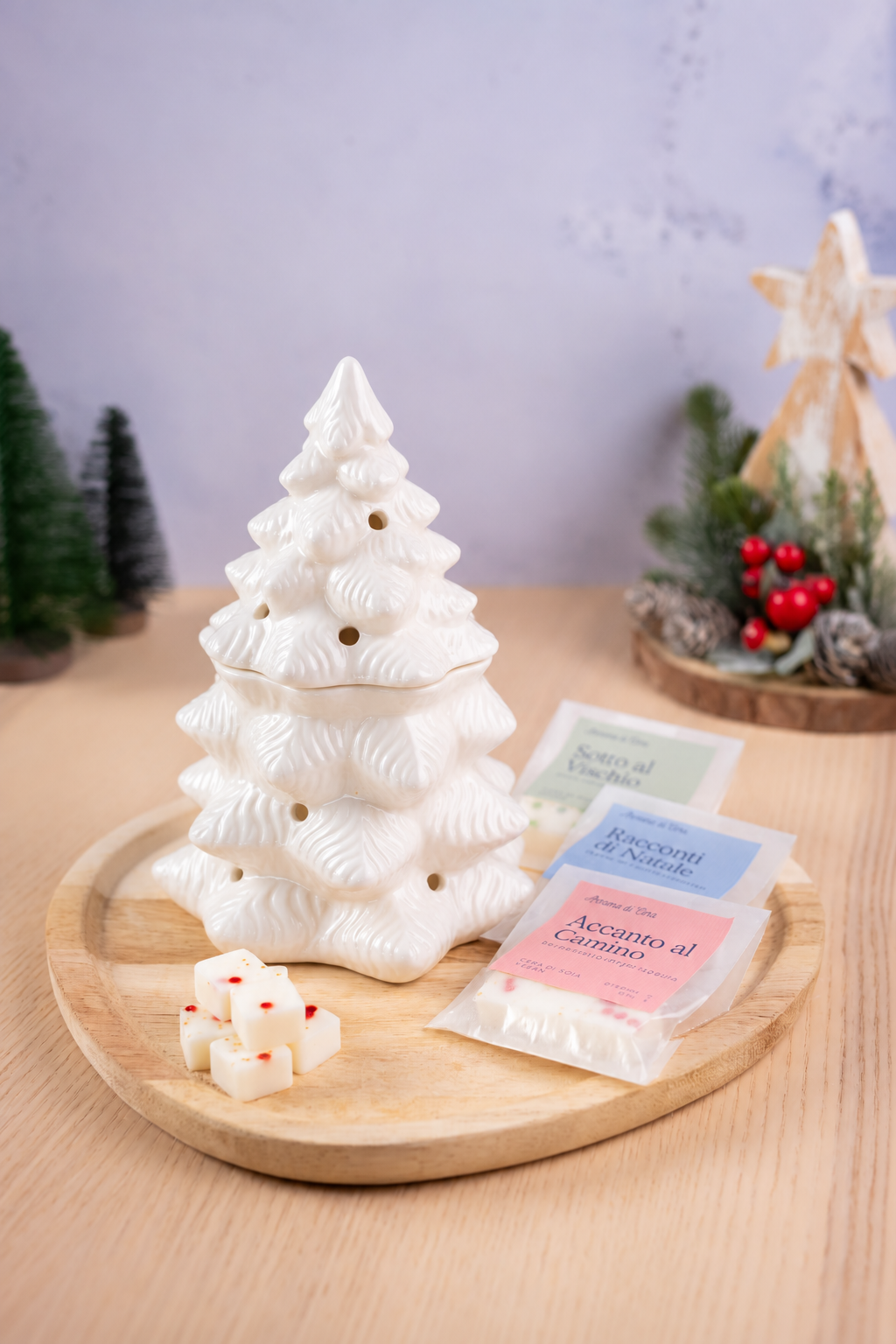 Confezione Bruciatore Albero Bianco + Cubetti Glitter