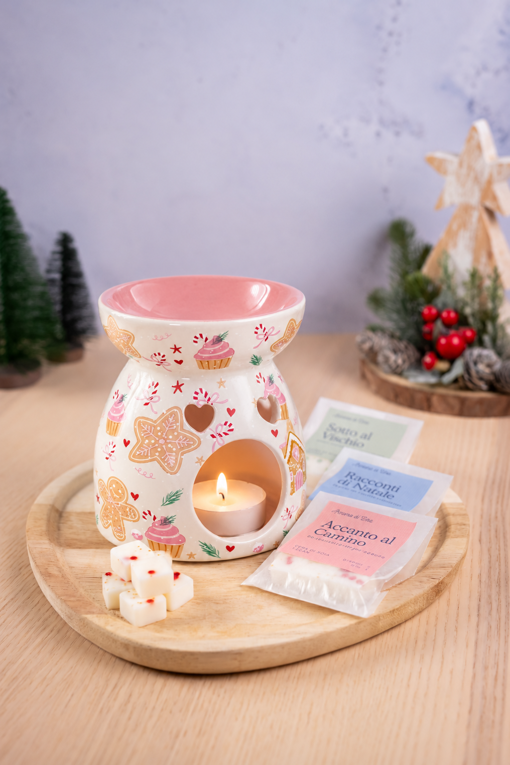 Confezione Bruciatore Natale in Rosa + Cubetti Glitter