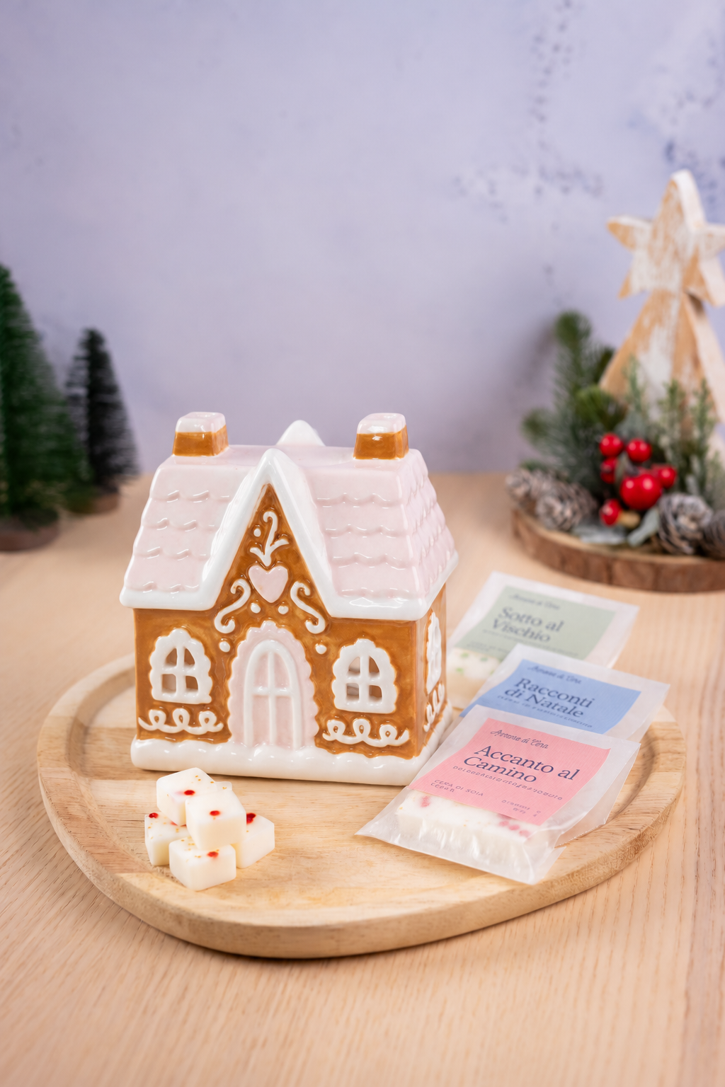 Confezione Bruciatore Casa di Pan di Zenzero + Cubetti Glitter